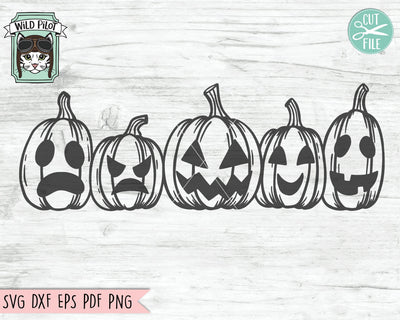 Jack o Lanterns SVG, Row of Pumpkins SVG, Fall svg, Halloween pumpkin cut file, autumn svg, harvest svg, halloween svg, spooky svg, scary jack o lantern svg SVG Wild Pilot 