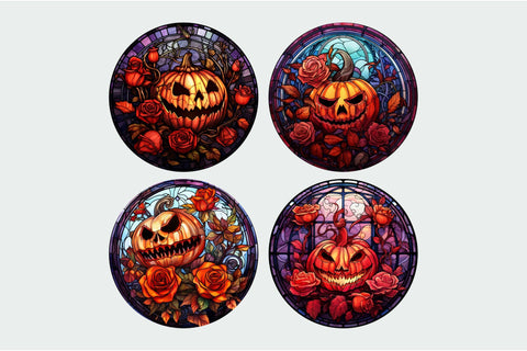 Jack O'Lantern Stained Glass Halloween Wind Spinner Bundle Sublimation OrangeBrushStudio 