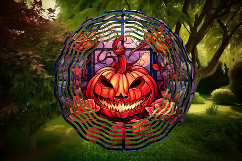 Jack O'Lantern Stained Glass Halloween Wind Spinner Bundle Sublimation OrangeBrushStudio 