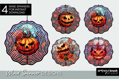 Jack O'Lantern Stained Glass Halloween Wind Spinner Bundle Sublimation OrangeBrushStudio 