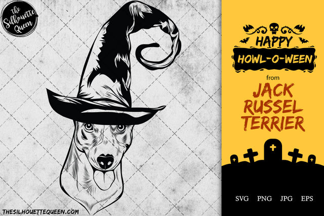Jack Russel Terrier dog svg portrait clipart vector graphic art Witch hat Halloween dog Cricut cut file cuttable design SVG Loveleen Kaur 