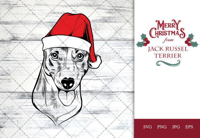 Jack Russel Terrier dog svg portrait clipart vector graphic art Xmas hat Christmas dog Cricut cut file cuttable design SVG Loveleen Kaur 