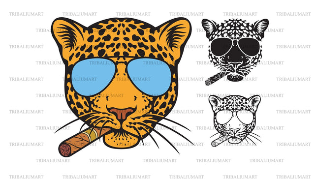 Jaguar head with aviator sunglasses and Cuban cigar SVG TribaliumArtSF 