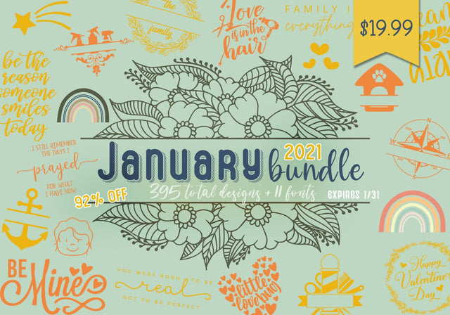 January 2021 SVG and Fonts Bundle Bundle So Fontsy Design Shop 