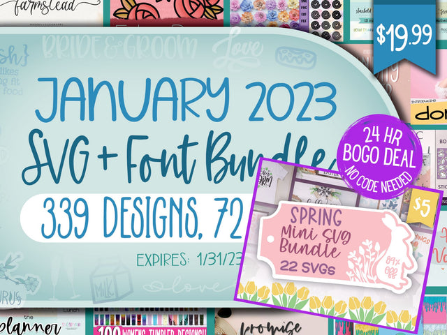 January 2023 SVG + Font Bundle Bundle So Fontsy Design Shop 