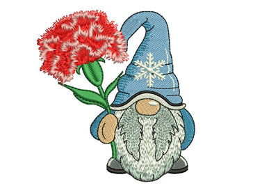 January Carnation Gnome Embroidery Design, Month Flower Embroidery Embroidery/Applique DESIGNS NextEmbroidery 