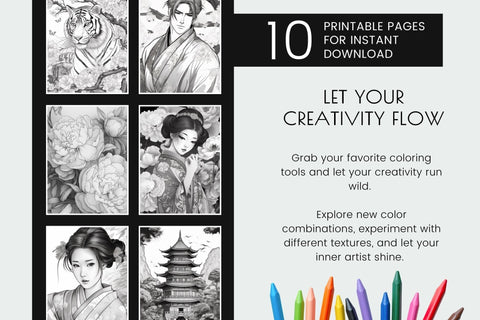 Adult Coloring Book Women of Bounty, Printable instant PDF Download, Set 1  -  Hong Kong