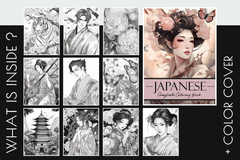 Japanese Coloring Page Bundle, Printable Adult Coloring Book Sublimation OrangeBrushStudio 