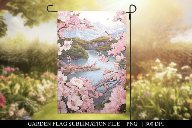 Japanese Landscape Garden Flag Sublimation PNG Sublimation BijouBay 