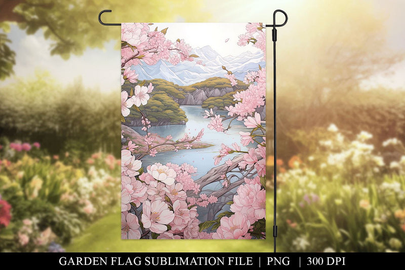 Japanese Landscape Garden Flag Sublimation PNG Sublimation BijouBay 