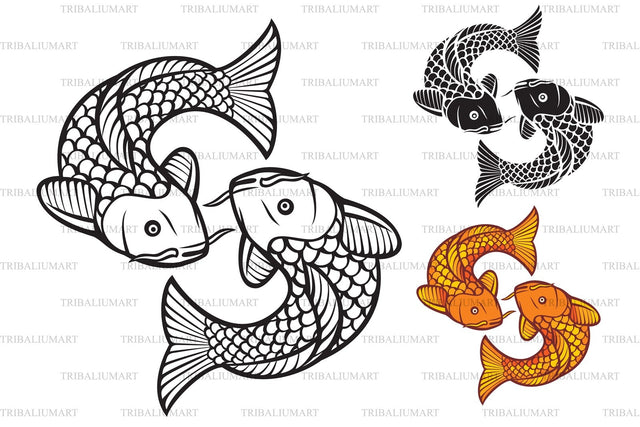 Japanese or Chinese inspired Koi Carp Fish Circle SVG TribaliumArtSF 
