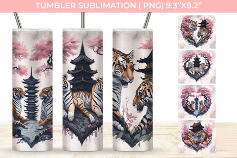 Japanese Tigers Couple PNG File Sublimation For Tumblers Free For Commercial Use Sublimation Sintegra 