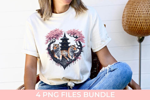 Japanese Tigers Couple T-shirt Sublimation PNG Free For Commercial Use Sublimation Sintegra 