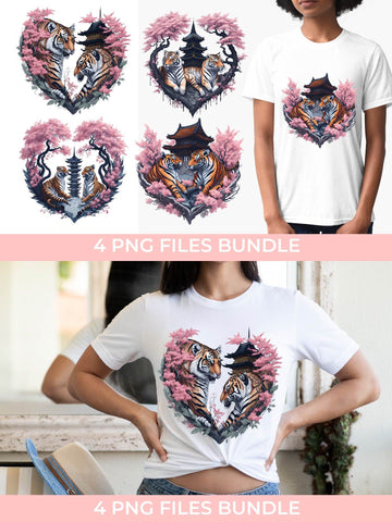 Japanese Tigers Couple T-shirt Sublimation PNG Free For Commercial Use Sublimation Sintegra 