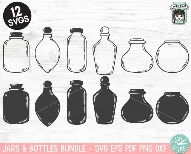 Jars and Bottles SVG file Bundle, Mystical svg, Apothecary cut file, Potion Bottle, Halloween svg, Poison, Love Potion, Perfume, Mason Jar SVG Wild Pilot 