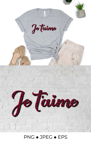 Je t’aime lettering. I Love You in French. Red buffalo pattern Sublimation LaBelezoka 