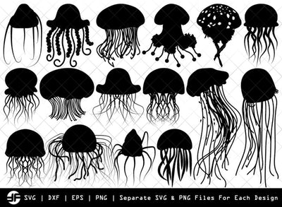 Jellyfish SVG | Sea Fish SVG | Silhouette Bundle | Cut File SVG ETC Craft 