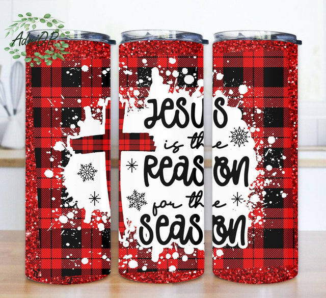 Jesus 20oz Tumbler Template, Jesus Is Ther Reason For The Season Design Png, Christmas Jesus Tumbler Png, Christmas Plaid Glitter Tumbler Wrap, Christmas Christians Sublimation Png, Digital Download Sublimation AdriOP 