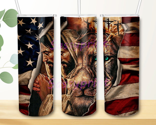 Jesus Christ American Flag 20 oz Skinny Tumbler Wrap Sublimation Straight Tapered PNG Design, Father's Day PNG File Digital Download Sublimation sassyprint 
