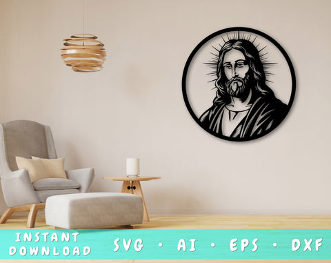 Jesus Christ Laser SVG Cut File, Jesus Glowforge File, Jesus Christ DXF, Jesus Christ Wall Art SVG SVG HappyDesignStudio 