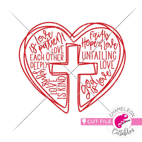 Jesus is Love Cross Heart Word Art svg png dxf SVG Chameleon Cuttables 