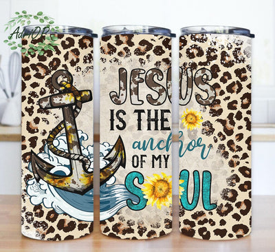 Jesus Is The Anchor Of My Soul Design Png, Jesus 20oz Skinny Tumbler, Leopard Tumbler Wrap, Christian Quote Tumbler Design, Western Religion Tumbler Png, Digital Download Sublimation AdriOP 
