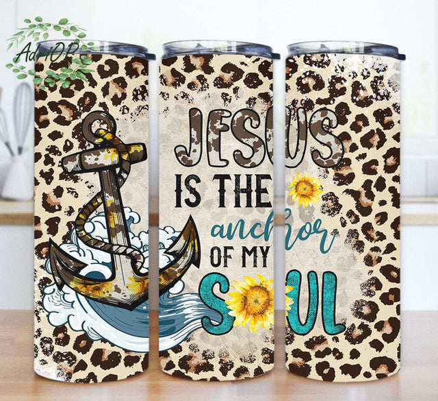Jesus Is The Anchor Of My Soul Design Png, Jesus 20oz Skinny Tumbler, Leopard Tumbler Wrap, Christian Quote Tumbler Design, Western Religion Tumbler Png, Digital Download Sublimation AdriOP 