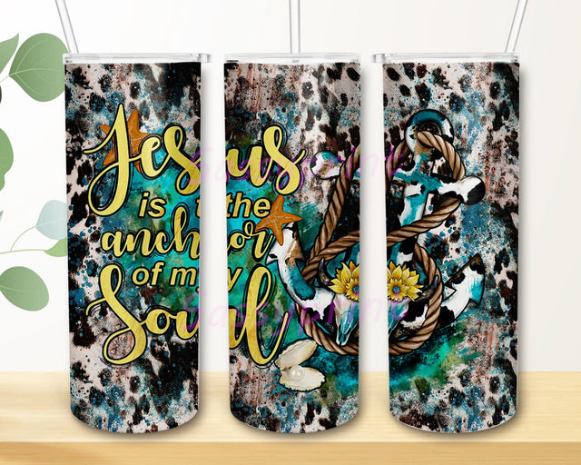 Jesus is the Anchor of My Soul Tumbler Design, Western Jesus 20oz Skinny Tumbler, Leopard Cowhide Turquoise Tumbler Wrap, Anchor Tumbler Png, Instant Download Sublimation sassyprint 