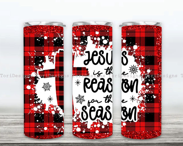 Jesus is the Reason for the Season Buffalo Plaid Christmas 20oz Skinny Tumbler Sublimation Sublimation ToriDesigns 