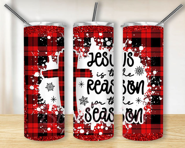 Jesus is the Reason for the Season Buffalo Plaid Christmas Sublimation Designs Downloads - Skinny Tumbler 20oz Design - PNG 2020 Sublimation BouDesign 