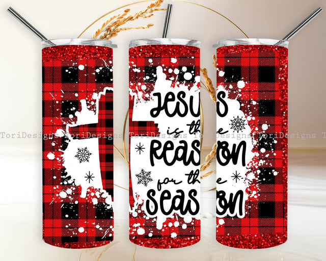 Jesus is the Reason for the Season Buffalo Plaid Christmas Tumbler Sublimation Designs Sublimation ToriDesigns 