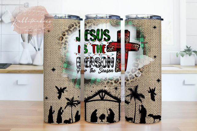 Jesus is the Reason For the Season Christmas 20 Oz Skinny Tumbler, Buffalo Plaid Christmas Christian Tumbler Template, Faith Tumbler PNG Download,Xmas PNG Sublimation Rabbitmakies 