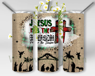 Jesus Is The Reason For The Season Tumbler Design, Christmas 20oz Skinny Tumbler, Christmas Buffalo Plaid Tumbler Png, Jesus Tumbler Template, Digital Download Sublimation WillowSageDesign 