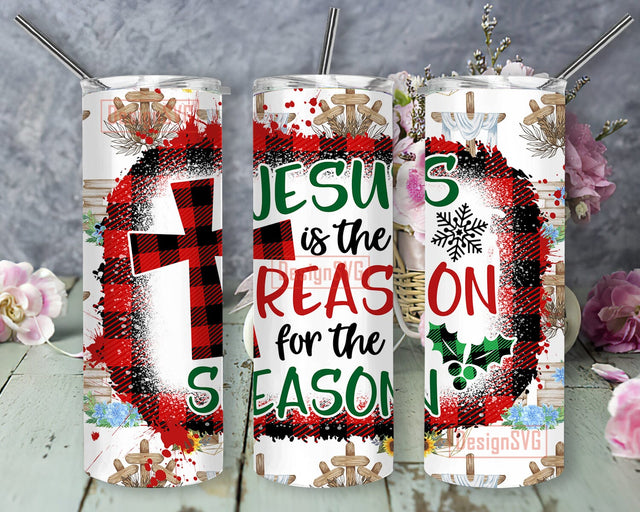 Jesus is The Reason For The Season Tumbler Png, Christmas Jesus Tumbler Design, Christmas Plaid Cross Design Png, Religious Tumbler Template, Instant Download Sublimation DesignSVG 