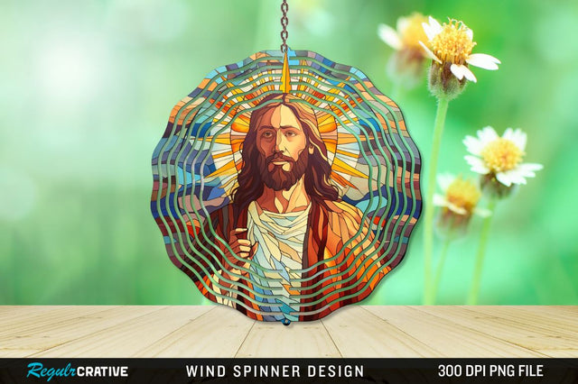 Jesus Stained Glass Wind Spinner Png Design Sublimation Regulrcrative 