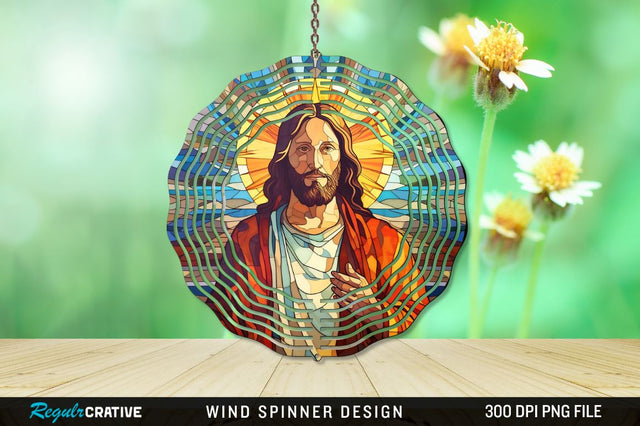 Jesus Stained Glass Wind Spinner Png Design Sublimation Regulrcrative 