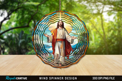 Jesus Stained Glass Wind Spinner Png Design Sublimation Regulrcrative 