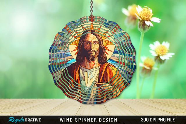 Jesus Stained Glass Wind Spinner Png Design Sublimation Regulrcrative 