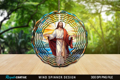 Jesus Stained Glass Wind Spinner Png Design Sublimation Regulrcrative 
