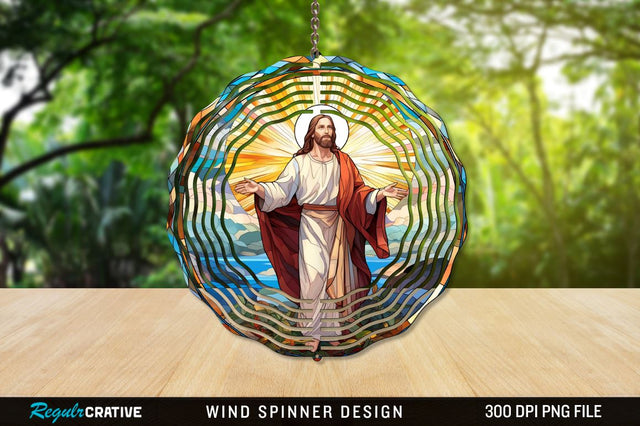 Jesus Stained Glass Wind Spinner Png Design Sublimation Regulrcrative 