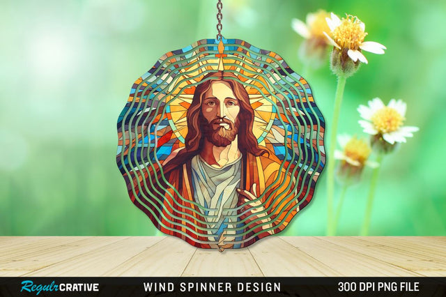 Jesus Stained Glass Wind Spinner Png Design Sublimation Regulrcrative 
