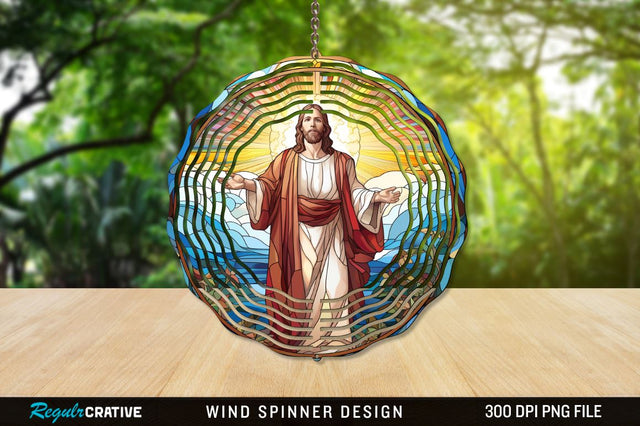 Jesus Stained Glass Wind Spinner Png Design Sublimation Regulrcrative 