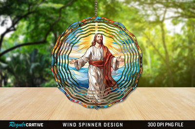Jesus Stained Glass Wind Spinner Png Design Sublimation Regulrcrative 