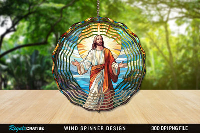 Jesus Stained Glass Wind Spinner Png Design Sublimation Regulrcrative 
