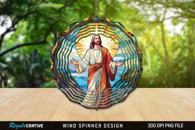 Jesus Stained Glass Wind Spinner Png Design Sublimation Regulrcrative 