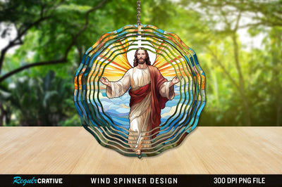 Jesus Stained Glass Wind Spinner Png Design Sublimation Regulrcrative 