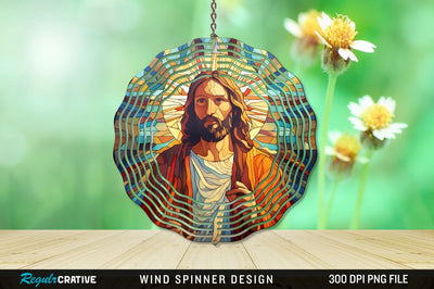 Jesus Stained Glass Wind Spinner Png Design Sublimation Regulrcrative 