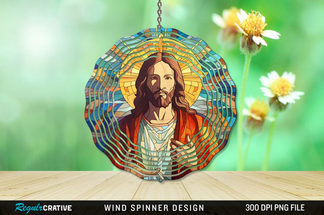 Jesus Stained Glass Wind Spinner Png Design Sublimation Regulrcrative 