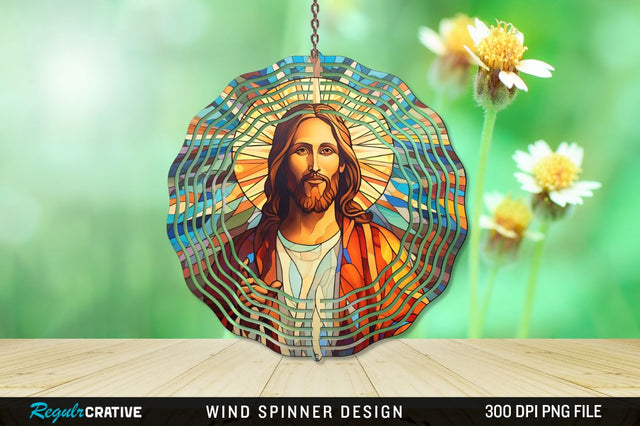 Jesus Stained Glass Wind Spinner Png Design Sublimation Regulrcrative 