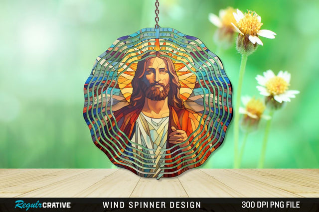Jesus Stained Glass Wind Spinner Png Design Sublimation Regulrcrative 